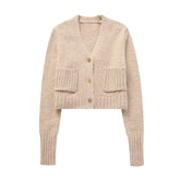 Stone – Kurzer Cardigan aus Baumwollmischung mit Taschen - Anthrazit